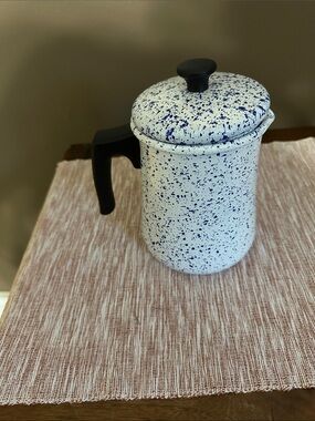 Speckled Blue Enamel Coffee Press with Black Handle